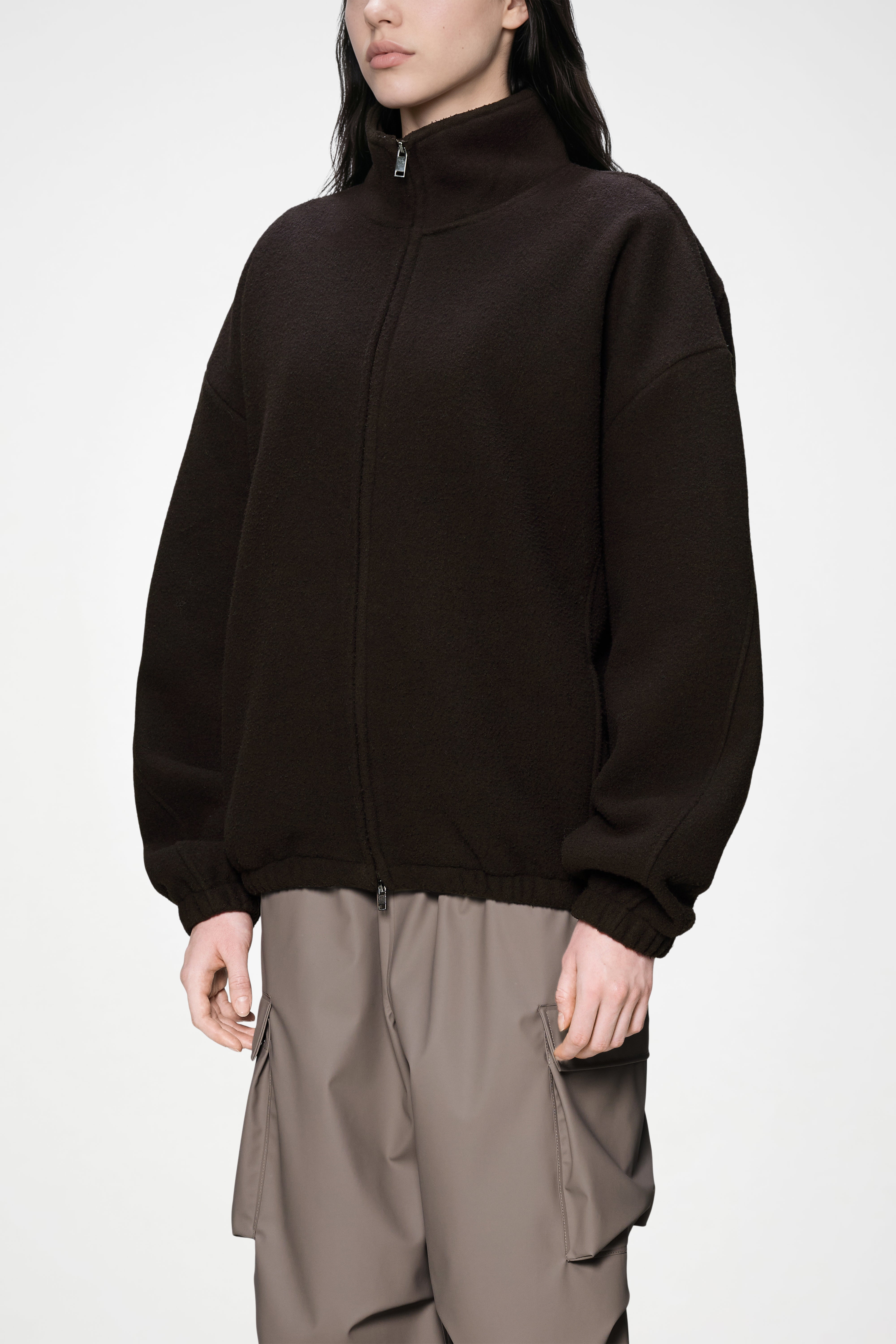 RAINS Fleece Zip Jacket Bark Long Sleeve