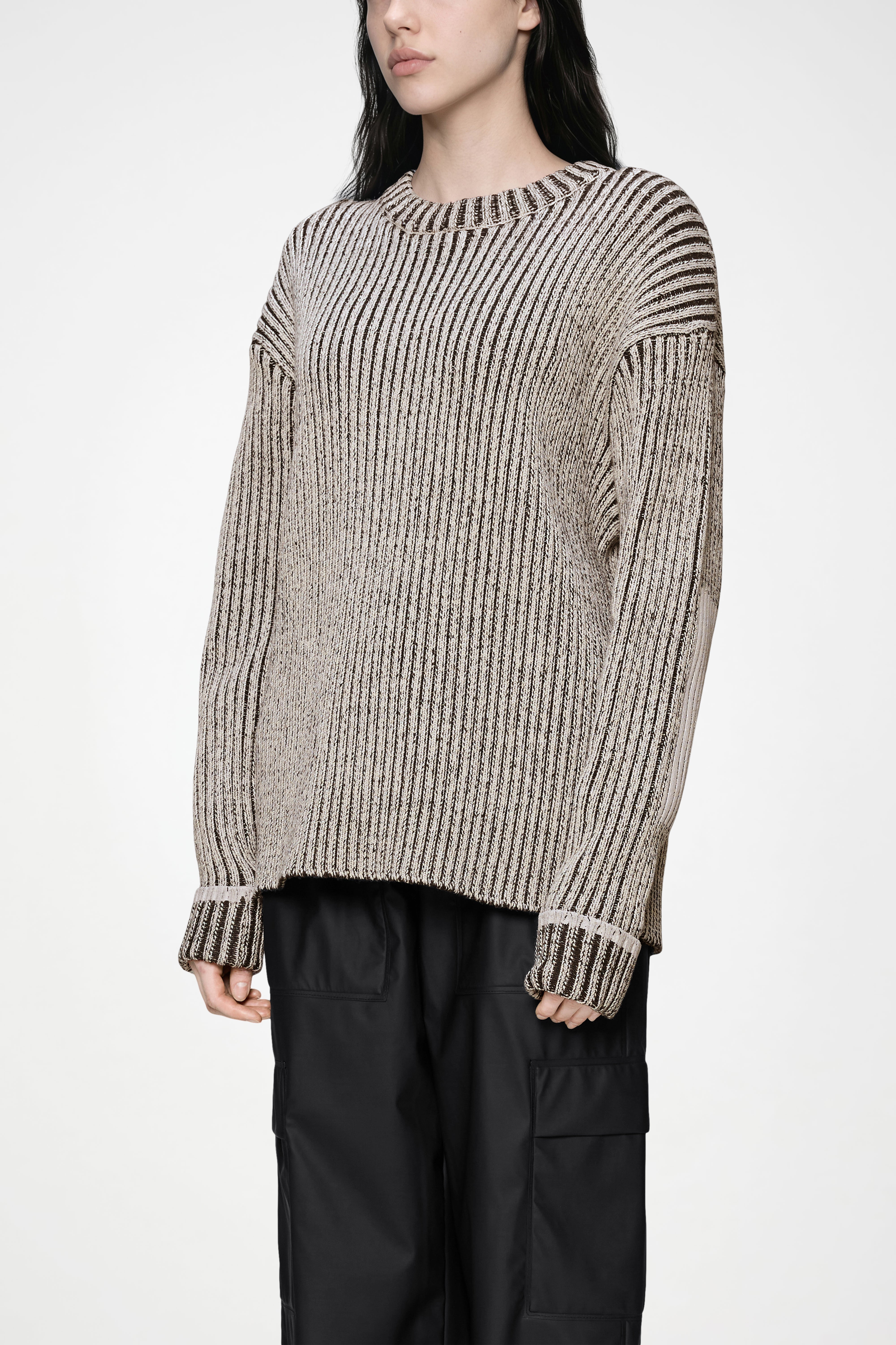 RAINS Sapa Knit Crew Neck Vintage White / Black Long Sleeve