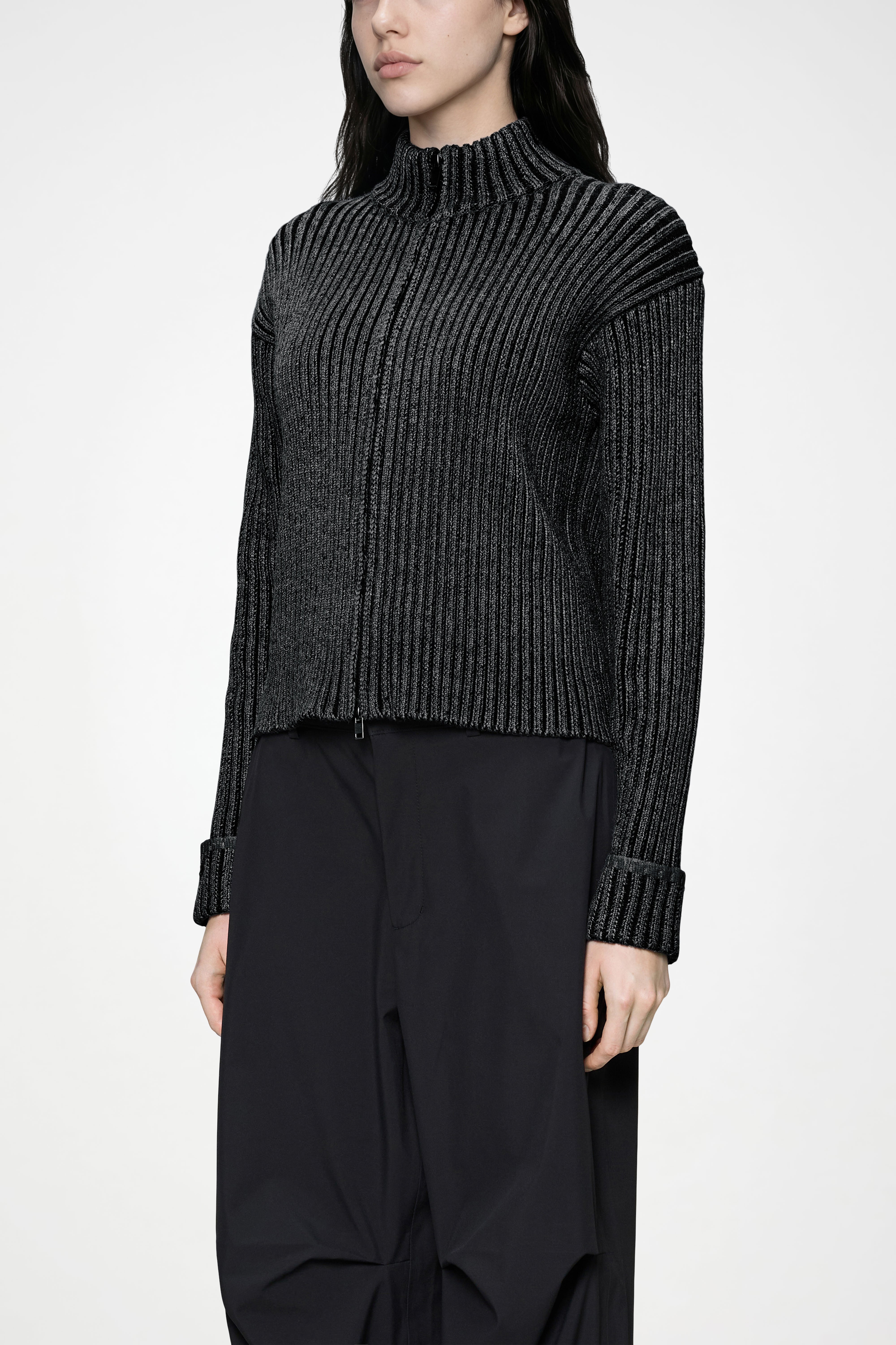 RAINS Sapa Knit W Zip Cardigan Dark Grey / Black Long Sleeve
