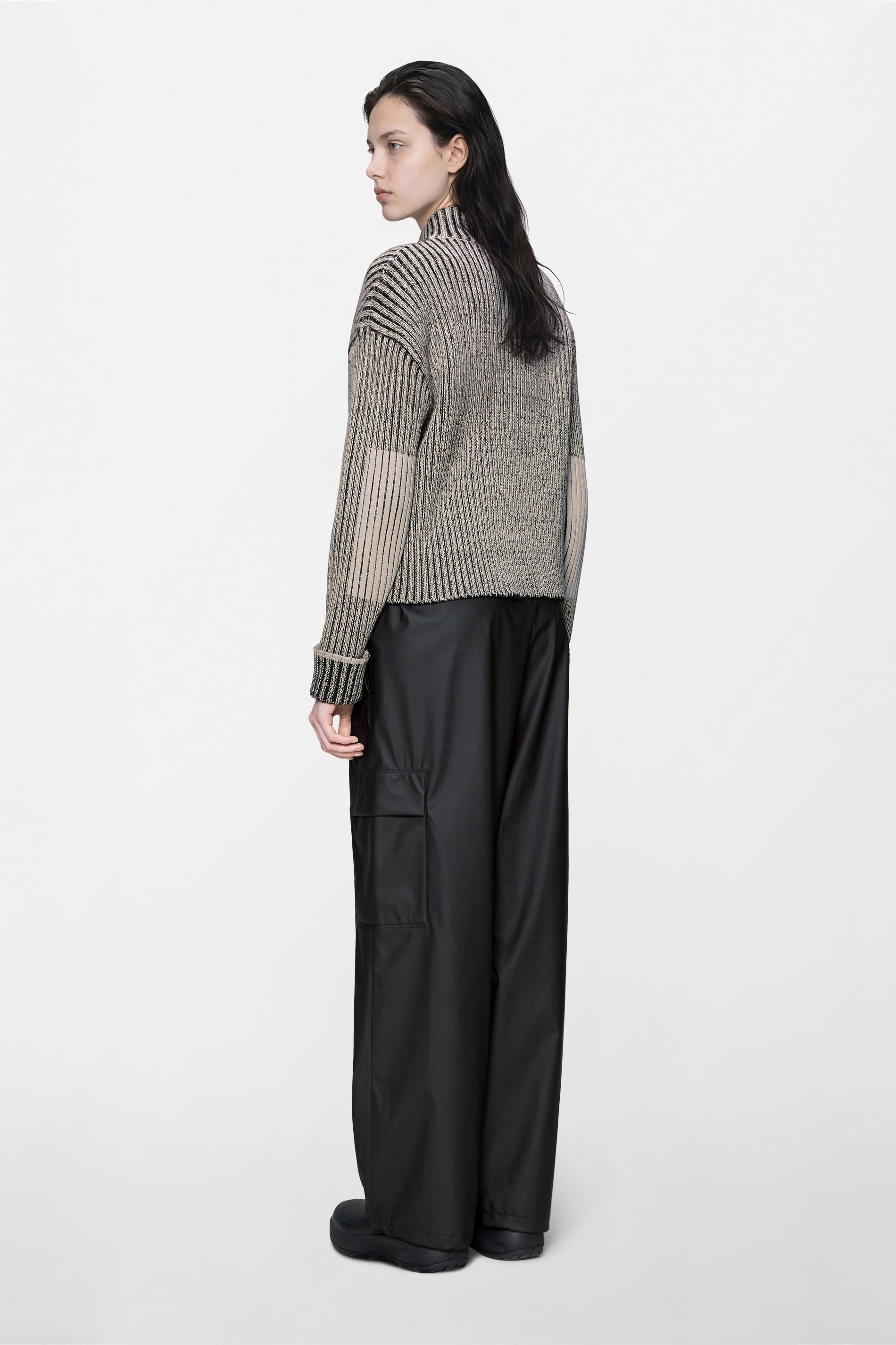 RAINS Sapa Knit W Zip Cardigan Vintage White / Black Long Sleeve