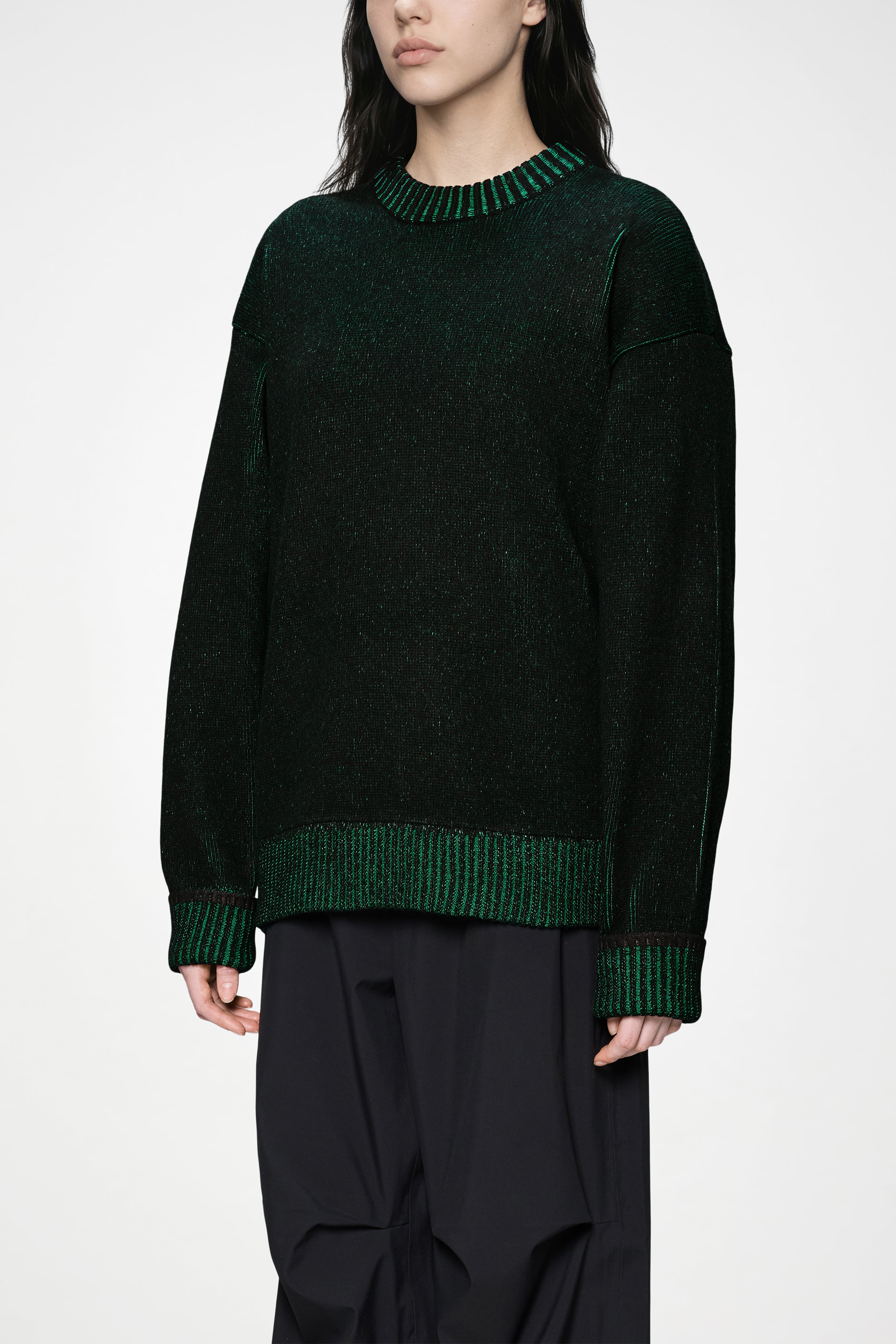 RAINS Sowa Knit Crew Neck Black/ Envy Long Sleeve